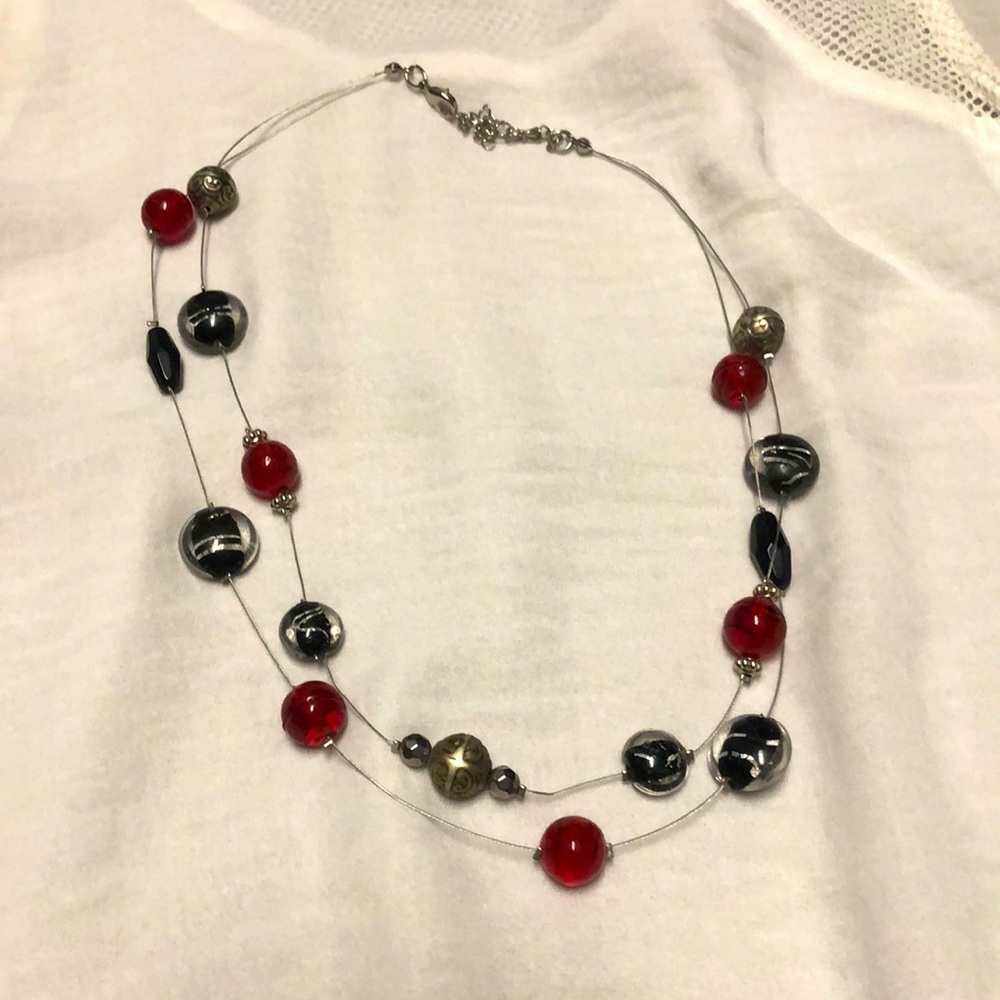 Stunning red, black and silver necklace